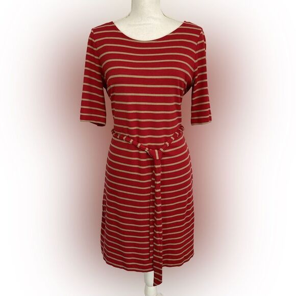 Banana Republic Factory Dresses & Skirts - Banana Republic Dress Women's Large Red Tan Stripe Short Sleeve Knee Length